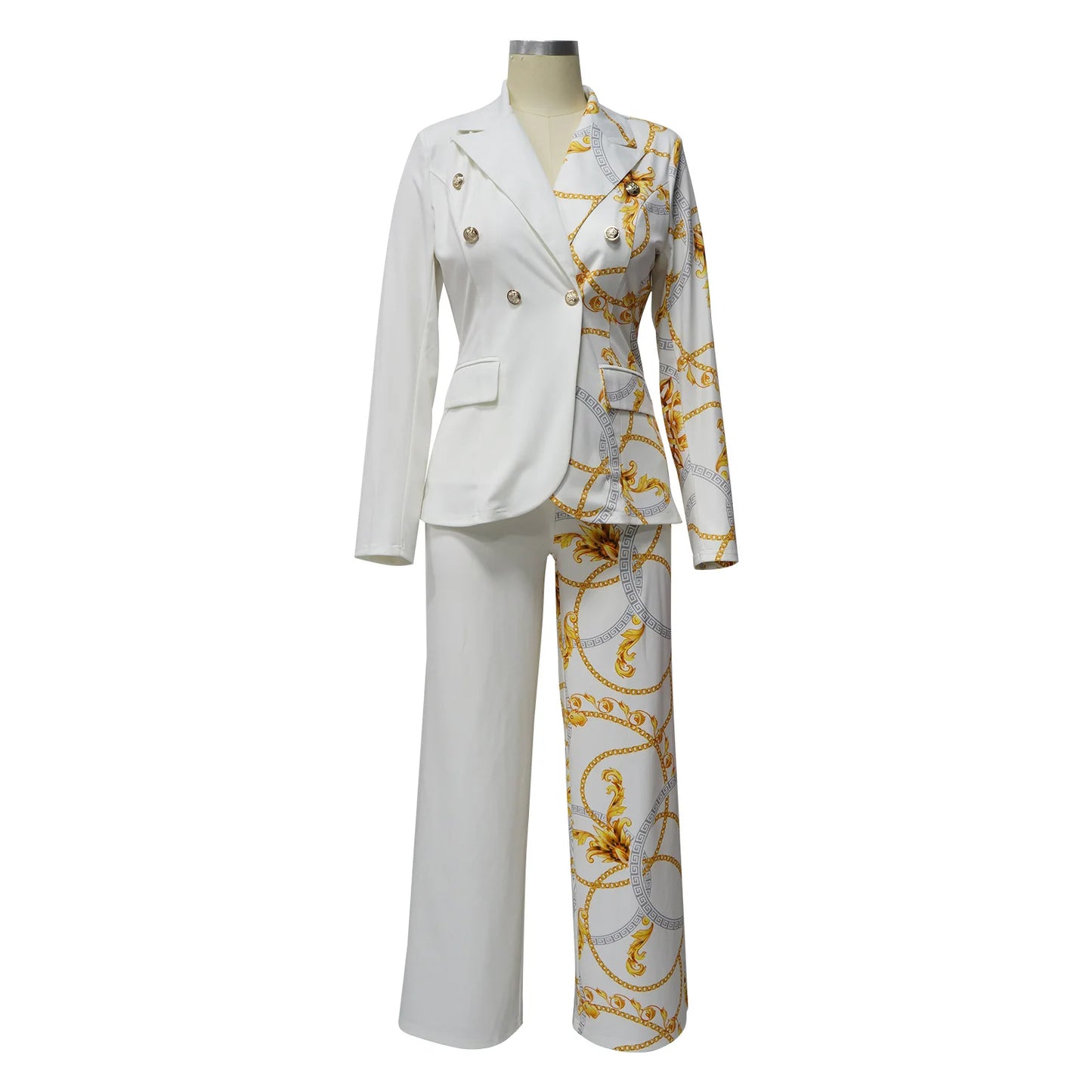 2024 Women Formal Jacket & Trousers Office Lady Outfits Autumn Women Two Pieces Set Print Blazer Coat & Pants Suit Sets Female