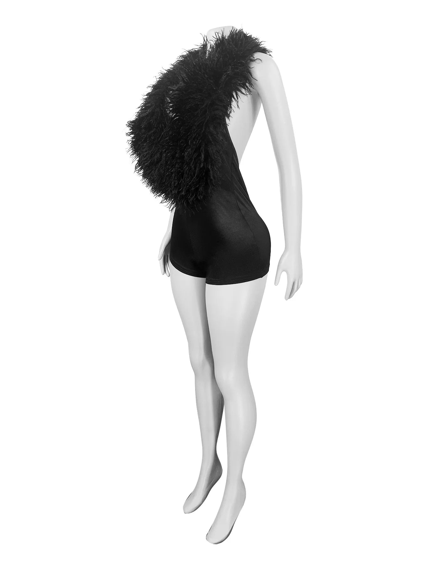 Joskaa 2025 Summer Women's Sexy Faux Fur Patchwork Halter Deep V Backless Skinny Playsuits Holiday Midnight Club Rompers S-XXL