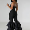 Beyprern Elegant Tiered Ruffle Strapless Jumpsuit For Women Off Shoulder Black Flared Leg  Bandage Jumpsuits Clubwear Overalls