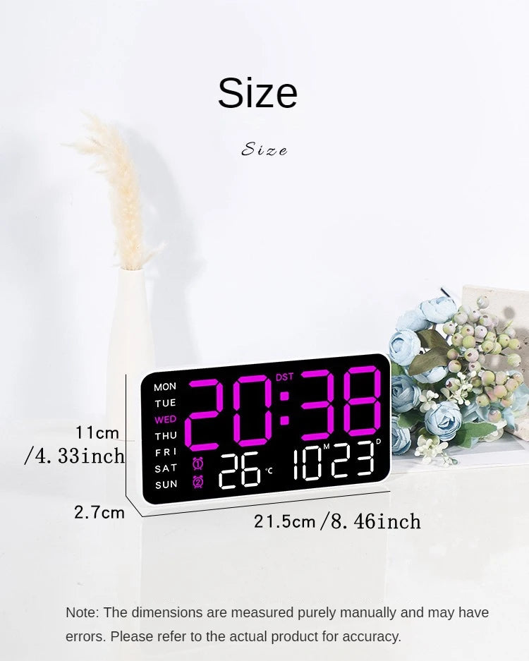 LED Digital Wall Clock Temperature Date Week Display Table Alarm Clocks Voice Control Electronic Clock Brightness Adjustment