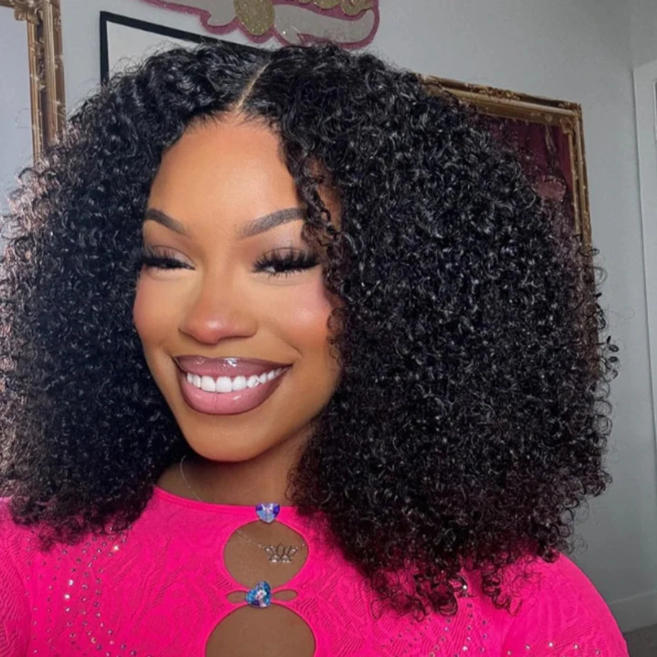 13X4 Brazilian Kinky Curly BoB Lace Frontal Wigs For Women Glueless 180 Density Preplucked 100% Human Hair Wig Deep Curls Wig