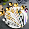 24Pcs Stainless Steel Dinnerware Set Black Gold Cutlery Spoon Fork Knife Western Cutleri Silverware Flatware Tableware Supplies