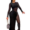 Znaiml Luxury Women Long Sleeve Sheer Mesh Patchwork Skinny Night Party Club Romper Overalls Birthday Sexy Rhinestone Jumpsuits