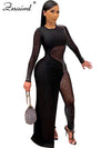 Znaiml Luxury Women Long Sleeve Sheer Mesh Patchwork Skinny Night Party Club Romper Overalls Birthday Sexy Rhinestone Jumpsuits