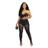 Fashion Women's Set Tunic Crop Top and Flare Slit Hem Mesh Patchwork Pants 2024 Street Two 2 Piece Sets Outfit Tracksuit