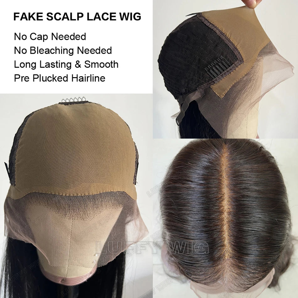 13x6 Yaki Straight Lace Front Wig Human Hair Fake Scalp Lace Wig Pre Plucked Remy Brazilian Lace Frontal Wig Glueless LUFFY