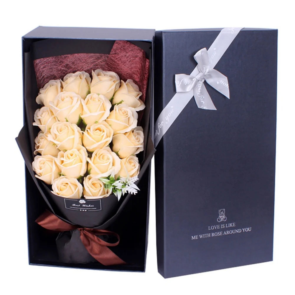18Pcs/Box Soap Flower Bouquet Beautiful Flora Scented Bath Soap Flower in Gift Box for Anniversary Valentine's Day Mother Day
