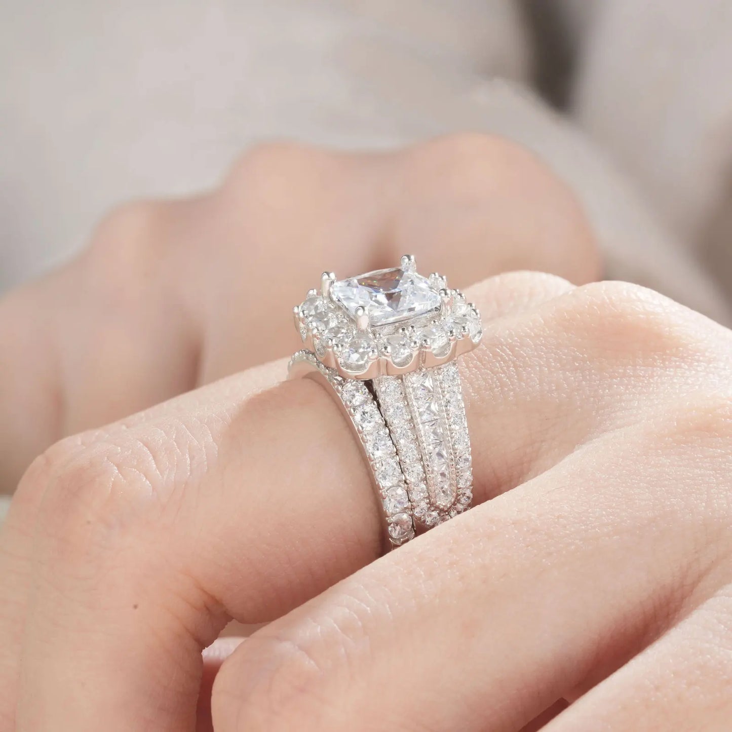 Newshe Original 925 Silver Moissanite Rings with GRA Certificate D Color VVS1 Diamond Wedding Ring Set for Women Luxury Jewelry