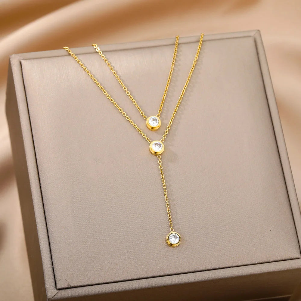 Double Layer Hollow Clavicle Chain Stainless Steel Necklace For Women Punk Hip-Hop Streetwear Jewelry Dropshipping