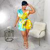 CM.YAYA Women Tie Dye Print Beach Sleeveless V-neck Sashes Sexy Party Club Playsuits Jumpsuit 2025 Summer One Piece Suit Rompers
