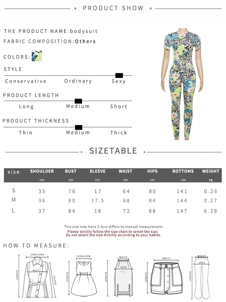 Insglas Print Jumpsuit Women Casual Colorful  Short Sleeve Summer Activity o-Neck Skinny Stretch Fitness Soft Street Overalls