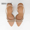 2025 Women Summer Rhinestone Slingback Pumps Office Lady Transparent Heeled Sandals Elegant Pointed Toe Female Sexy High Heels