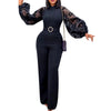 Elegant Jumpsuits & Rompers for Women O Neck Full Sleeve Belt Waisted Straight African Birthday Party Dinner Overalls Clothes OL
