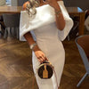 Elegant White Dress Women Summer Off Shoulder Cape Design Splicing Skinny Dress Party Vestidos Woman Evening Party Dresses White
