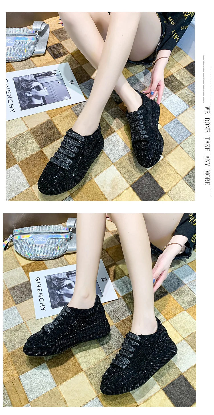 Brand Women's Sneakers Luxury Rhinestones Women Causal Shoes Designer Platform Sport Shoes Fashion Comfort Women Shoes Plus Size