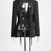 TWOTWINSTYLE Patchwork Diamonds Backless Blazer For Women Notched Collar Long Sleeve Spliced Button Chic Blazers Female Style