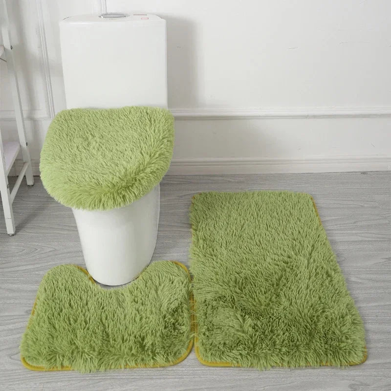 3PCS/set Solid Color Home Carpets Toilet Lid Cover Rugs Kit Non-slip Foot Mat for Bathroom Floor Bath Rug Foot Mat