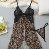 Contrast Lace Ruffle Trim Lingerie Set, Deep V Slip Dress & Thong, Women's Sexy Lingerie & Underwear