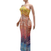 New Gradient Rhinestone Tie Dye Print Halter Mermaid Long Dresses Women Backless Sleeveless Slim Birthday Party Prom Vestidos