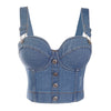 Irene Tinnie Sexy Cute Hole Cartoon Decoration Push Up Bustier Women's Denim Bralette Cropped Top Vest Plus Size