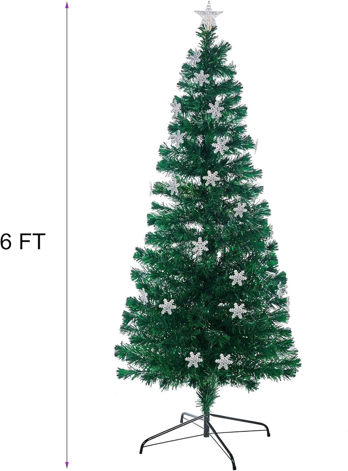 6 ft Pre-Lit Optical Fiber Christmas Artificial Tree, RGB Color Changing LED Lights, Snowflakes & Top Star, Fake Xmas Tree.