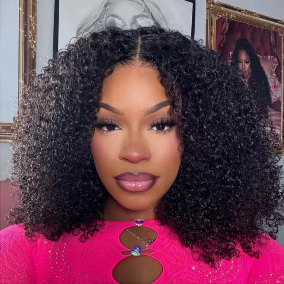 13X4 Brazilian Kinky Curly BoB Lace Frontal Wigs For Women Glueless 180 Density Preplucked 100% Human Hair Wig Deep Curls Wig