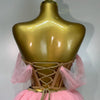 Women Sexy Strapless Pink Mesh Two Pieces Set Prom Gown Celebrate Birthday Nightclub Party Singer Stage Performance Costume