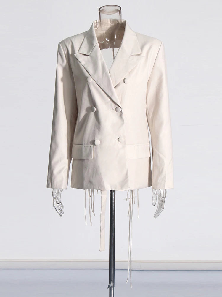TWOTWINSTYLE Patchwork Diamonds Backless Blazer For Women Notched Collar Long Sleeve Spliced Button Chic Blazers Female Style