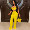 2022 Summer Women 2 Piece Set Floral Bra Tops and High Side Split Lace Up Wide Leg Pants Set Sweatsuit Tracksuit Outfits