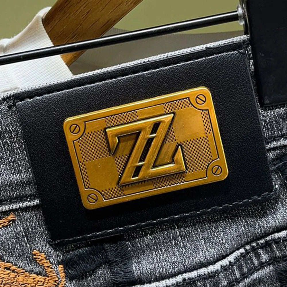 Mens Jeans Embroidered Leg Slimming Trousers Casual Streetwear Versatile Personalized Pencil Pants Men'S Wear 2024 Spring New