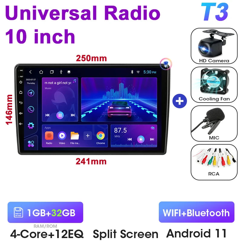 Universal 7 9 10″ 2 din Android 12 Car Radio Multimedia Video Player For Nissan Kia Honda Toyota Volkswagen 4G DSP Carplay Auto