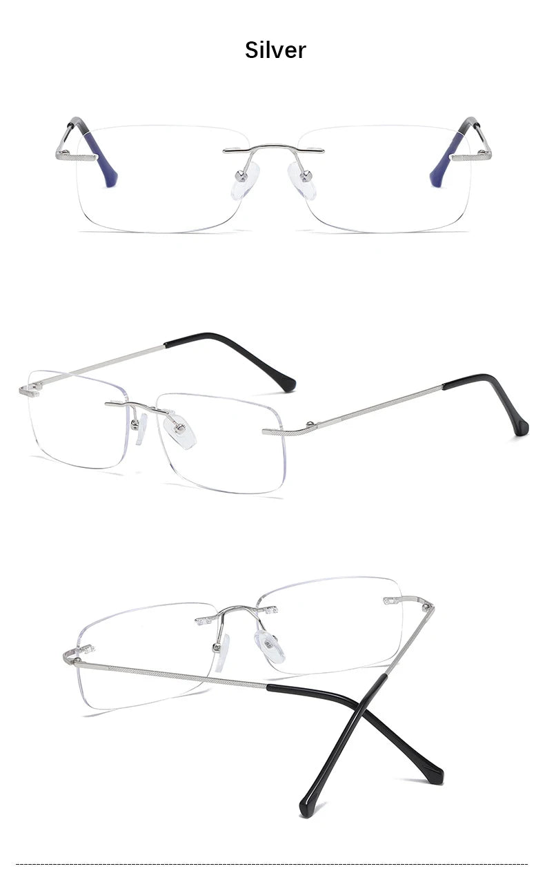 Men Blue Light Blocking Reading Glasses Women Dimond Cutting Rimless Eyeglasses Frame Anti Fatigue Hyperopia Presbyopic Eyewear
