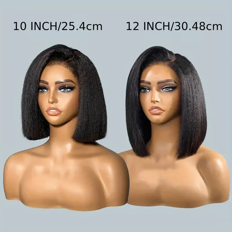 Peruvian Kinky Straight Wig Glueless Short Bob Wigs Human Hair 13X4 Yaki Straight Lace Front Wig Pre Plucked Closure Wig 180%