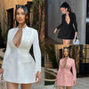 Sexy Fitted V-Neck Long-Sleeve Dress Elegant Solid Color High-Waist Pencil Skirt New Stylish Autumn/Winter Women's Banquet Dress