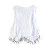 High Street Sexy Hem Tassel Diamond Beading Knitting T Shirt Chic Short Camis Tank Lady Slim Crop Vest Tops
