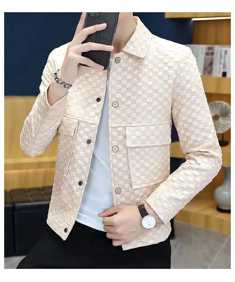 Men Jacket Fashion loose lapel-up Spring Autumn retro men Coat Casual Cargo jacket Solid Color Loose male Outerwear
