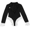 Joskaa Women Lace Patchwork Black Blazer Bodysuits Sexy Deep V-Neck Long Sleeve One Piece Rompers Coquette Midnight Clubwear