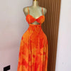 CM.YAYA Women Floral Printed Strap Backless Bra Front Big Swing Maxi Long Dress 2025 Vintage Sexy Club Party Evening Dresses