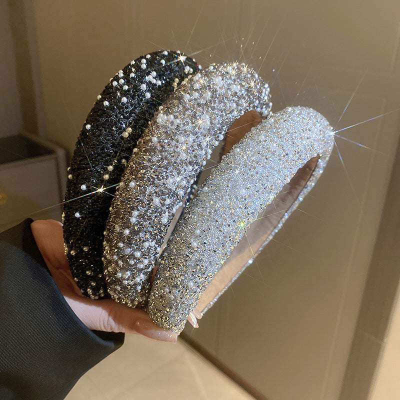 Luxury Inlaid Rhinestone HairBands for Women Korean Fashion Hair Pressure Headband Small Pearl Wedding Hair Jewelry