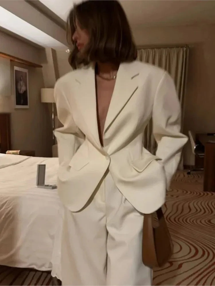 Elegant Blazer Coat Women Fashion Office Lady Waist Cinched Solid Suit Jackets 2025 New Spring Single Breasted Casual Outerwear