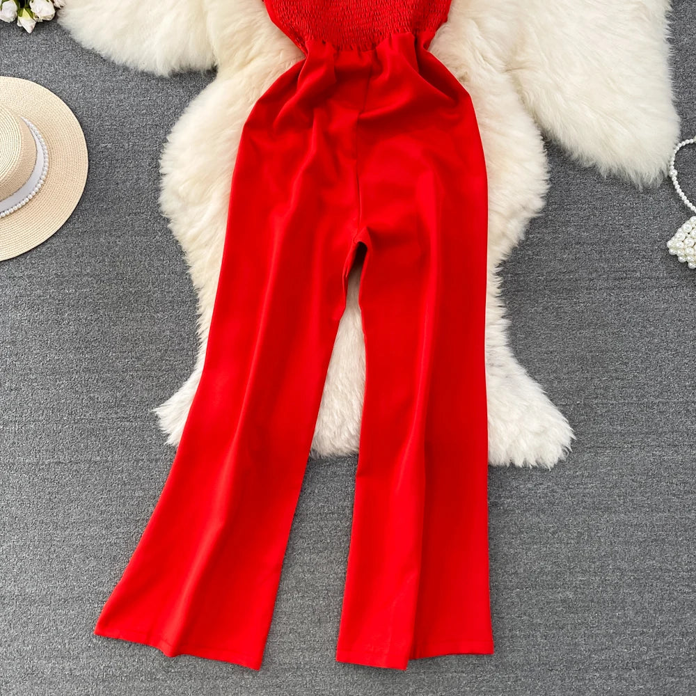 Elegant Floral Off Shoulder Top Jumpsuit with Vintage High Waist Casual Wide Leg Pants Fashion Summer Women Playsuit