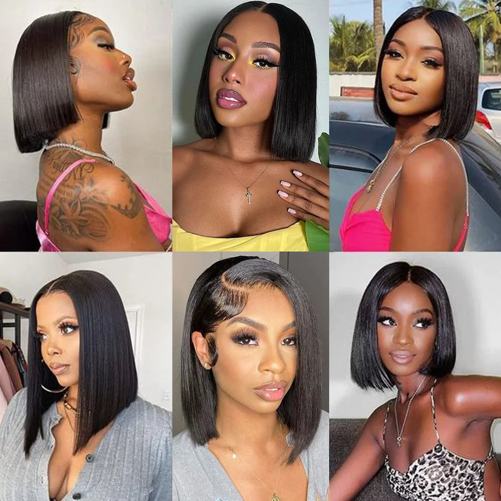 Bob Wig Human Hair 13X4 Lace Front Wig 180% Density Short Straight Frontal Bob Wig Transparent Lace Pre Plucked With Baby Hair