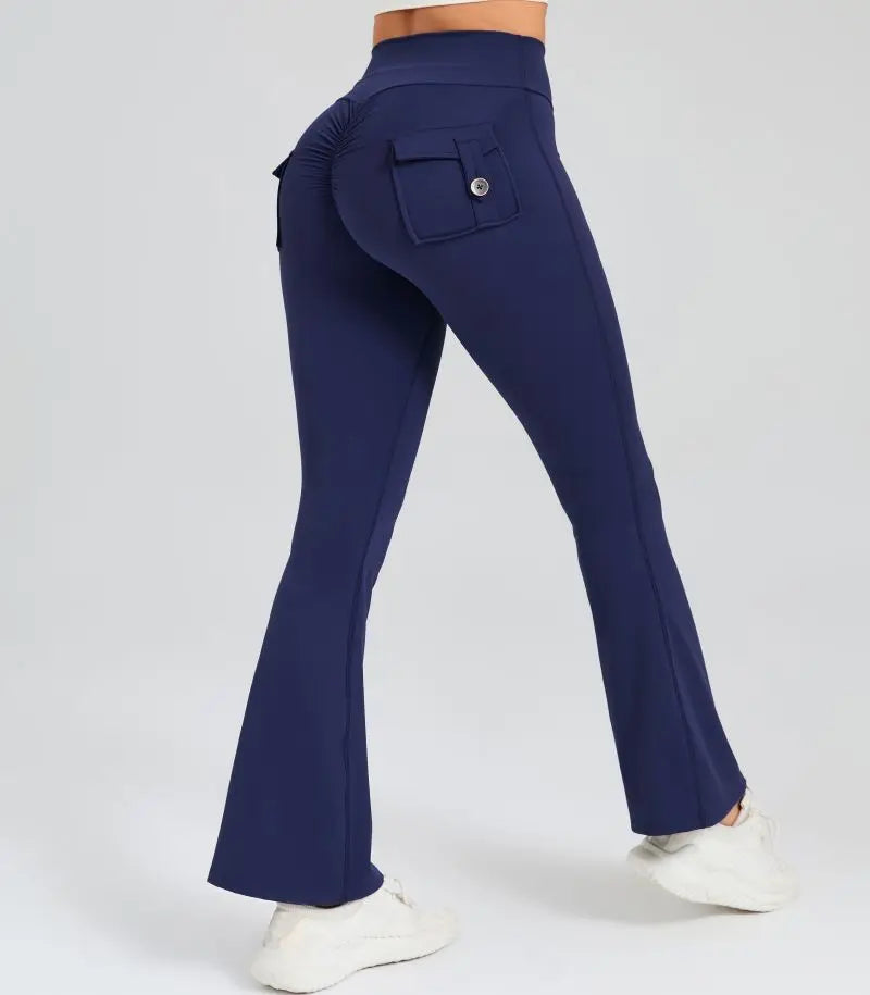 Women Flare Pocket Leggings High Waist Sport Yoga Pants Quick Dry Breathable Leggings Outfit Fitness Gym Clothes Sportwear Pant