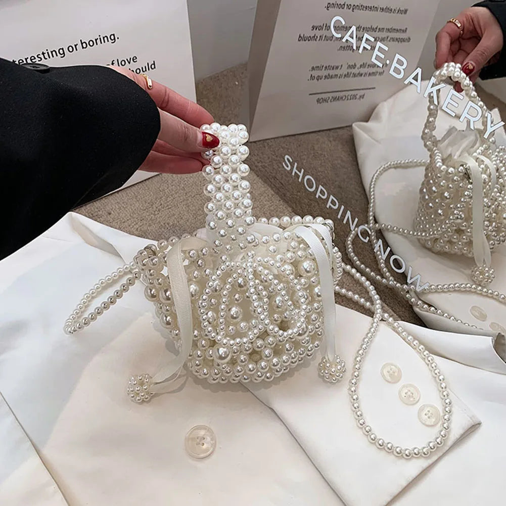 Mini Pearl Bag Luxury Women’s Handheld Bead Bag Purses Fashion Banquet Party Shoulder Bag Pearl Beaded Clutch Purse Mini Bags