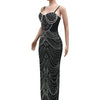 New Luxury Sparkly Crystal Rhinestone Pearl Celebrities Gown Brown Dress Woman Strap Evening Party Birthday Prom Wedding Vestido
