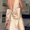 Summer Women Bow Patchwork Chic Mini Dress, Backless Square Collar Simple Party Dress, New Fashion Sleeveless Sweet Ladies Dress