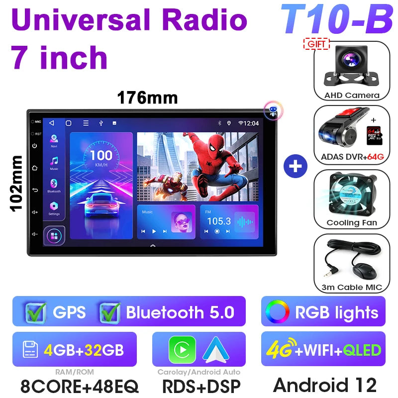 Universal 7 9 10″ 2 din Android 12 Car Radio Multimedia Video Player For Nissan Kia Honda Toyota Volkswagen 4G DSP Carplay Auto