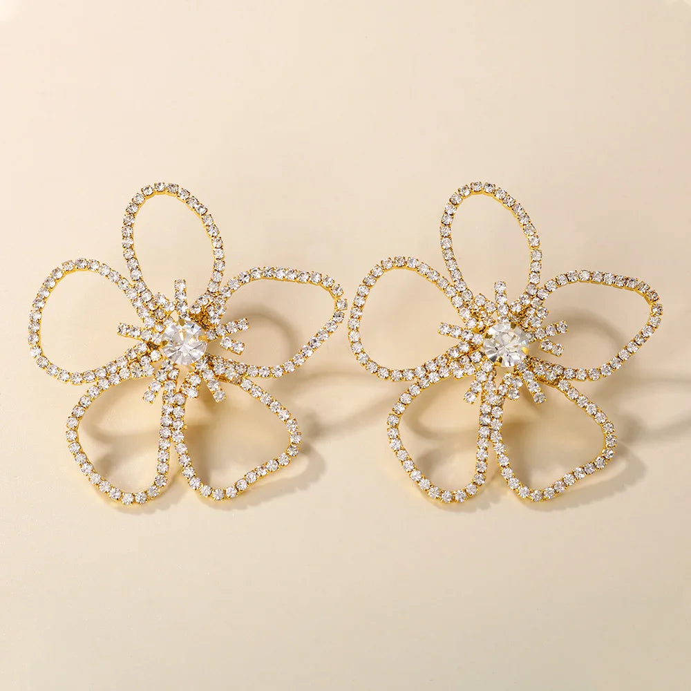Stonefans Rhinestone Flower Earrings Luxury Ladies Banquet Jewelry Crystal Fashion Jewelry Wedding Camber Unique Dangle Earrings