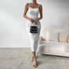 Elegant White Sling Dress Women Backless Sexy Long Dress Beach Vacation Solid Dresses Spring Summer Versatile Base Skirt