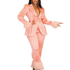 Wmstar Two Piece Set Women Turn Down Collar Feathers Patchwork Top and Pants Suit Matching Fall Clothes Wholesale Dropshpping